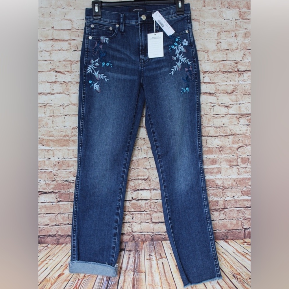 J.Crew | Floral Appliqué Raw Hem Denim Jeans
